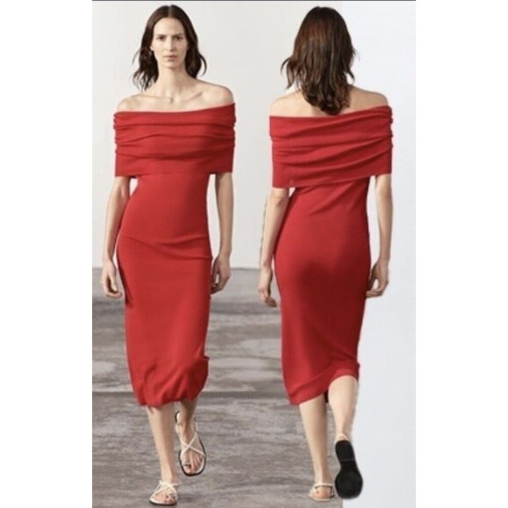 Zara Women's Midi Dress Size S Off Shoulder